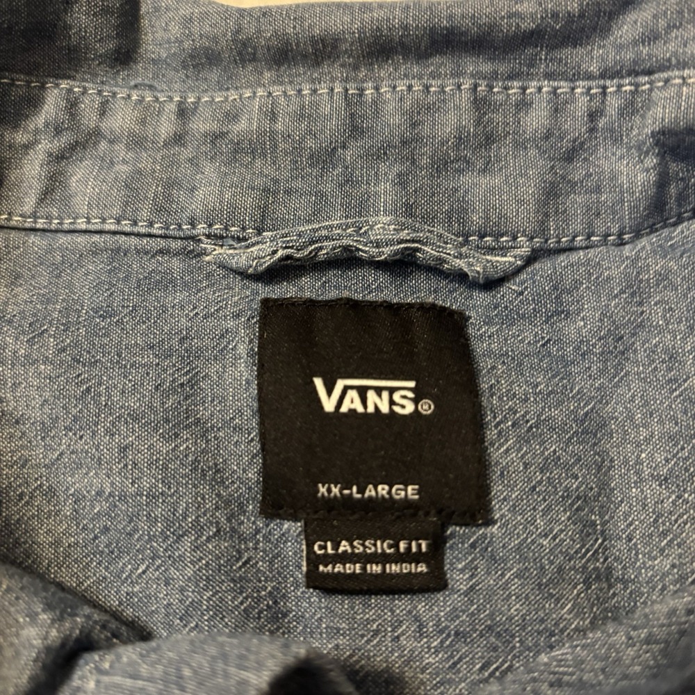 Vans Men's "Off The Wall" Short Sleeve chambray Button Up Shirt XXL Van Logo - Picture 3 of 5